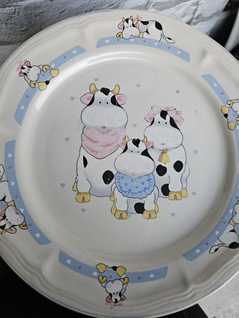 Vintage Tienshan Stoneware "Family Of Cows" Dinner Plates